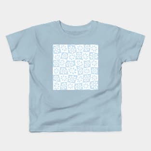 Light Blue Wavy Floral Checkers Kids T-Shirt